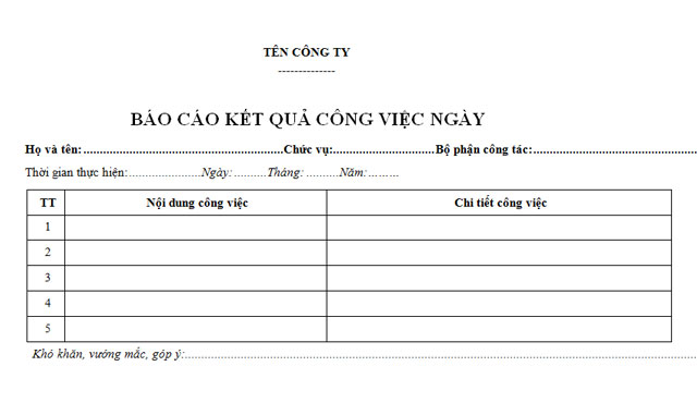 Mẫu báo cáo công việc hàng ngày